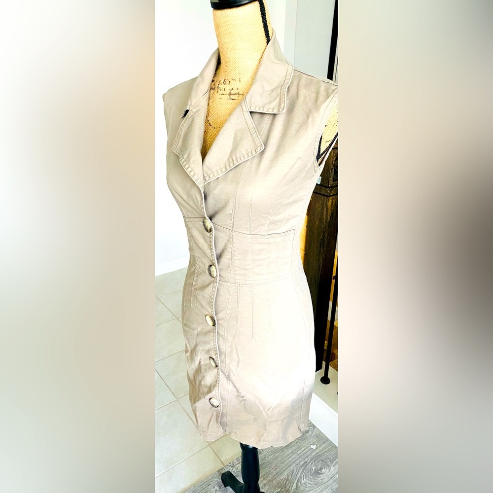 Liv Size Small Buttoned Up Casual Slim Wrap Dress. Color Khaki. Neutral Style